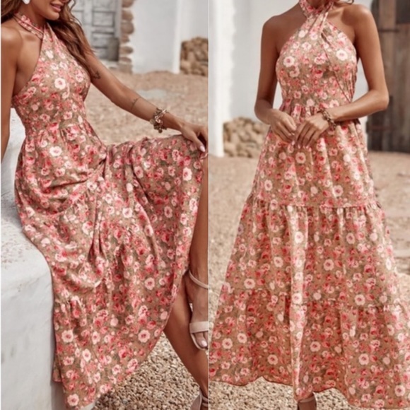 Boho gypsy floral halter maxi dress - Picture 2 of 3